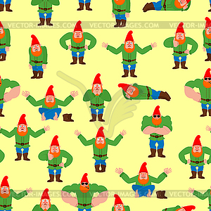 Garden gnome pattern seamless. dwarf background. - vector clipart