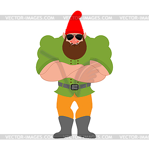 Garden gnome Strong Cool serious. Dwarf strict. - vector image