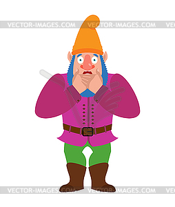 Garden gnome scared OMG. dwarf Oh my God. Frightene - vector image