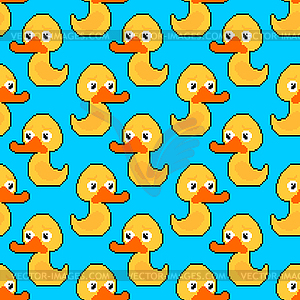 Rubber duck pixel art pattern seamless. Toy 8 bit - stock vector clipart