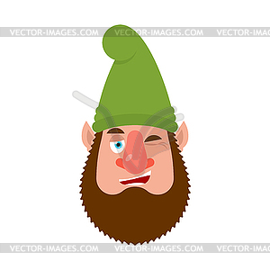 Garden gnome winks. dwarf happy emoji - vector image