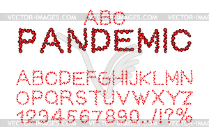 Pandemic font. Virus sign. Bacteria ABC. Coronaviru - vector clipart