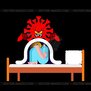 Man hiding under blanket of coronavirus. Pandemic - vector clip art