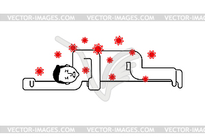 Death of coronavirus. Dead man and virus. Sign For - vector image