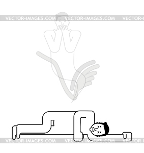 Dead man and soul. Dead body and ghost - vector clip art
