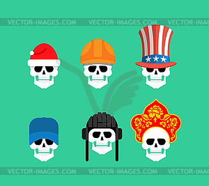 Set of skulls in hats. Statue of Liberty and Uncle - vector clip art