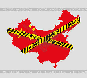 Quarantine in China. Chinese map is wrapped in - vector image