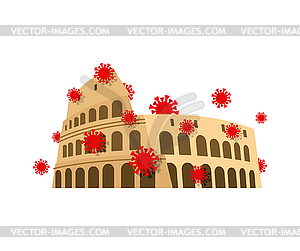 Coliseum and virus. Quarantine in Italy. Coronaviru - color vector clipart