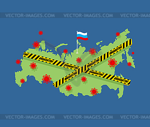 Карантин в России. Русская карта завернута в - векторное изображение клипарта