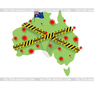 Australia is wrapped in yellow warning tape - vector clip art
