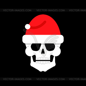 Skull in santa hat. Santa Claus skeleton head - vector clip art