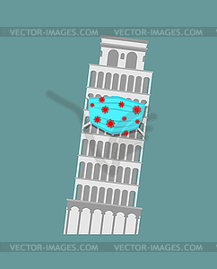 Tower of Pisa in medical mask. Quarantine in - vector clipart