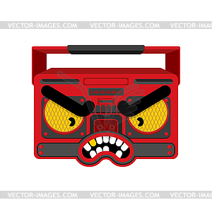 Angry Boombox. Grumpy Audio tape recorder - color vector clipart