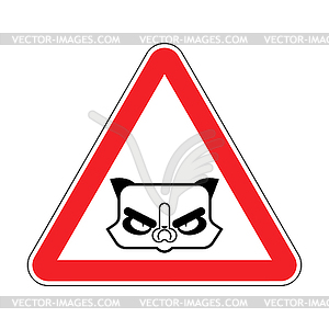 Attention Grumpy Cat. Caution Angry pet. Red - vector clipart
