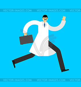 Running doctor. Doc runs to rescue - vector clipart