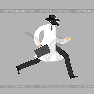 Running Plague doctor. Medieval doc runs to rescue - vector clipart