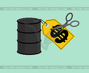 Barrel oil Price tag and scissors. Oil price - vector clip art