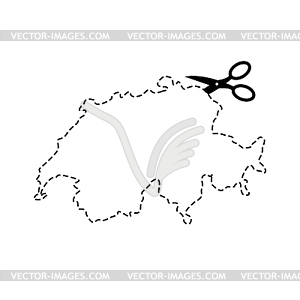 Switzerland map Scissors cut template. Dashed line - vector image