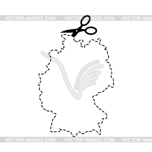 Germany map Scissors cut template. Dashed line - vector clip art