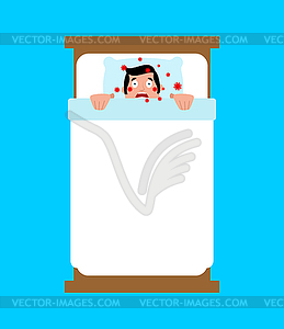 Coronavirus patient in bed. Global epidemic - vector clip art