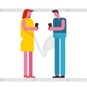 Lovers on date with phone. Gadgets interfere with - vector clipart / vector image