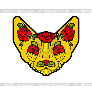 Sphynx cat with flowers. Pet and rose flower Tattoo - vector image