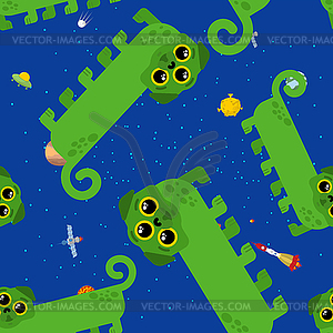 Alien dog green cartoon pattern seamless. UFO pet - vector EPS clipart