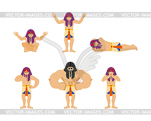 Pharaoh set poses. Rulers of ancient Egypt happy an - vector image