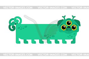 Alien dog green cartoon . UFO pet - vector image