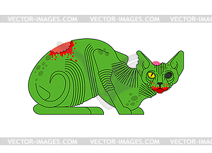 Zombie cat. Pet green monster - vector image