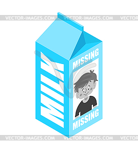 Milk box missing boy. Search for missing kid on mil - vector clipart