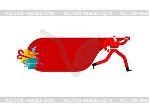 Santa carries Big Santa bag with gifts. New year an - vector clipart