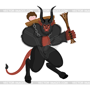 Krampus Christmas devil. Evil demon. Punishes - vector image