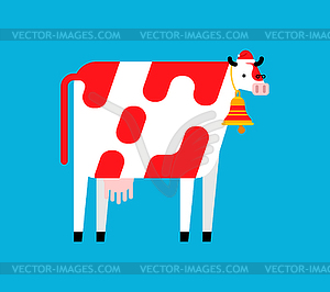 Santa Claus cow. Bull in red clothes. New year and - vector image