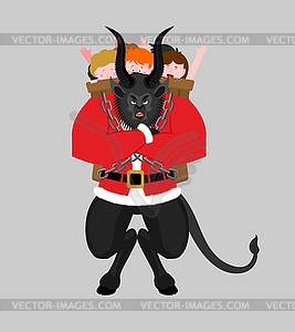 Krampus Christmas devil. Evil demon. Punishes - vector image