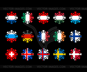 Set of coronavirus in countries of world. Microbe - vector clip art