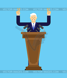 Old Mr. President at podium. Elderly boss - vector image