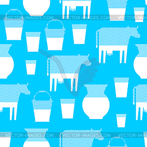 Milk pattern seamless. Cow and bucket. Jug and - vector clip art