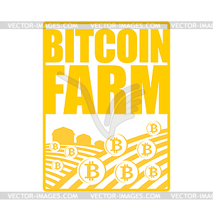 Логотип Bitcoin Farm. Знак шахтеров. Пашня и - векторное изображение клипарта