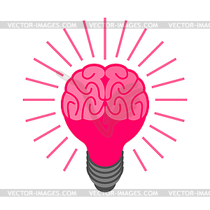 Brain is light bulb. Concept idea New ingenious - vector image