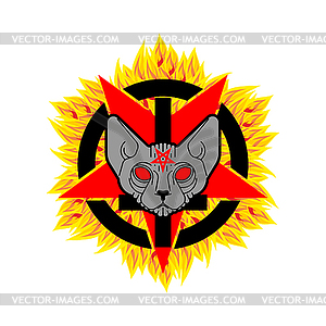 Cat Demon. Satanic symbol. Satan with cat head. - vector clipart / vector image