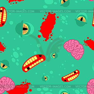 Zombie eyes body parts brains and teeth pattern - vector image