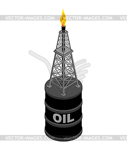 Нефтяная вышка и бочка. Добыча нефти - векторное изображение