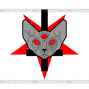 Cat Demon. Satanic symbol. Satan with cat head. - vector clipart / vector image