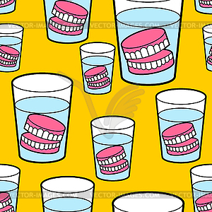 False teeth in glass pattern seamless. False jaw - vector clip art