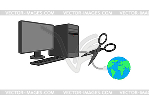 Cut internet cable. End of internet. End of world - vector clipart