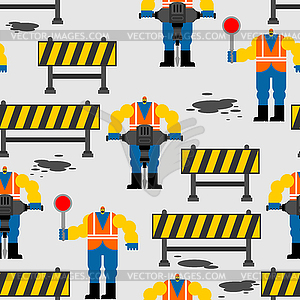 Road worker pattern seamless. Roadman background. - vector image