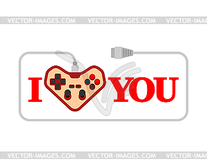Love video games. Joystick in form of heart. Gamer - vector clip art