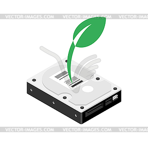 Chia coin plotting hdd. Sprouts seedling hard drive - vector image