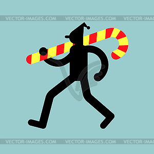 Thief of sweets. little man runs with lollipop - vector image